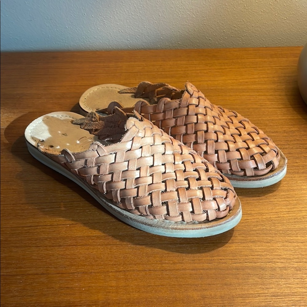 Handmade leather woven mules